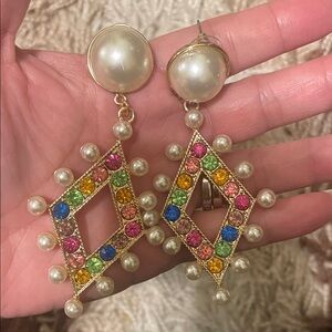 Vibrant Gemstone Faux Pearl Earrings by Source Unknown
